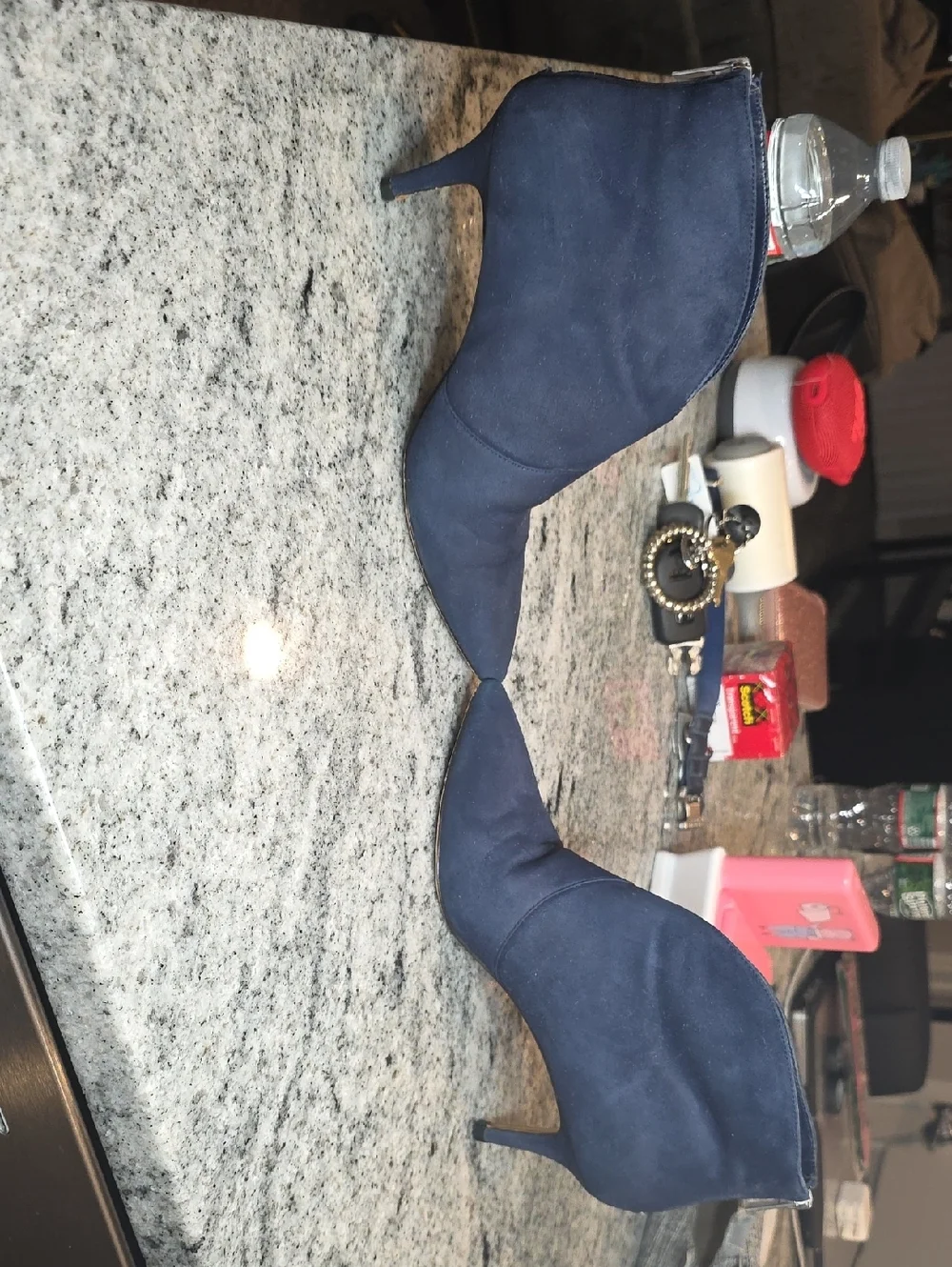 Lord & Taylor Navy Suede Pointed Ankle Booties - Picture 6 of 8